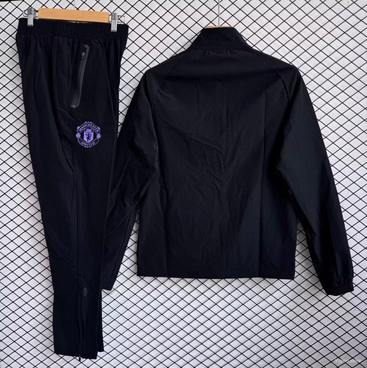 25/26 Manchester United Black with Purple Full zipper Jacket Tracksuit+ long pants - Image 2