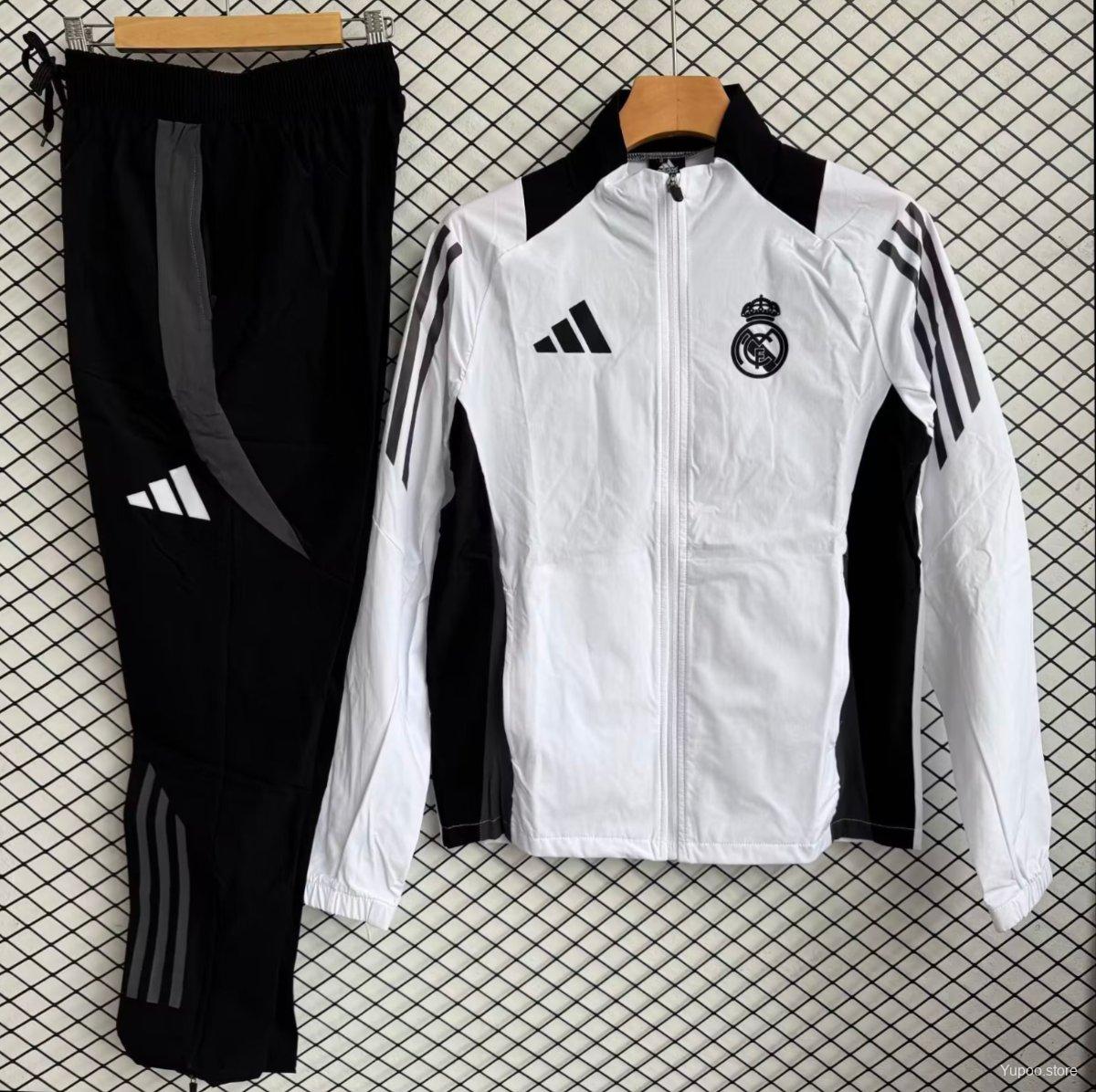 25/26 Real Madrid White with Black Full zipper Jacket Tracksuit+ long pants - Image 3