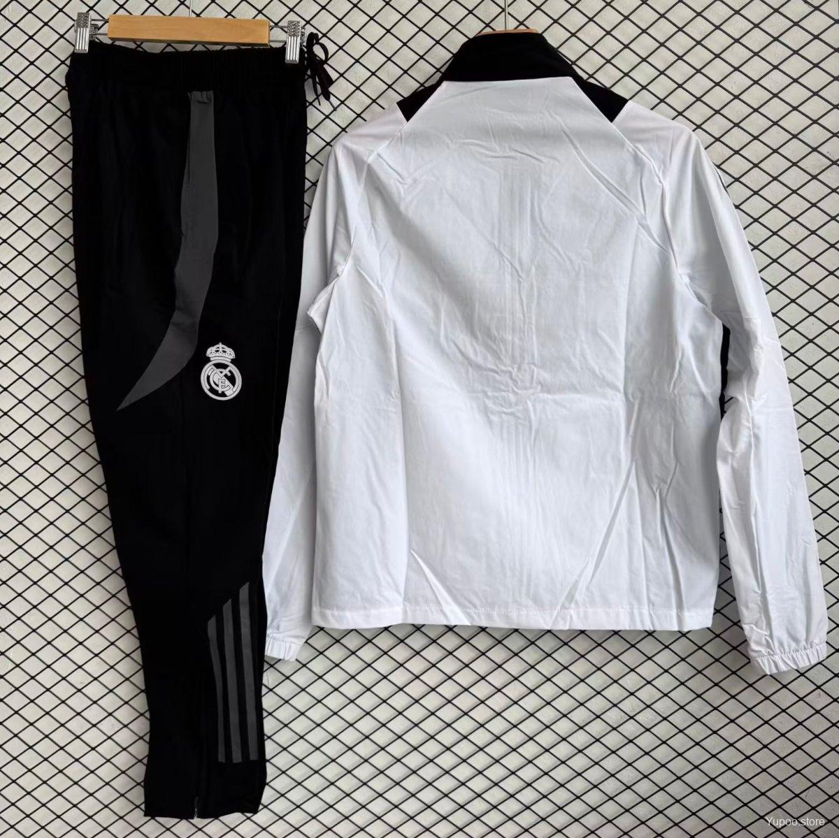 25/26 Real Madrid White with Black Full zipper Jacket Tracksuit+ long pants - Image 4