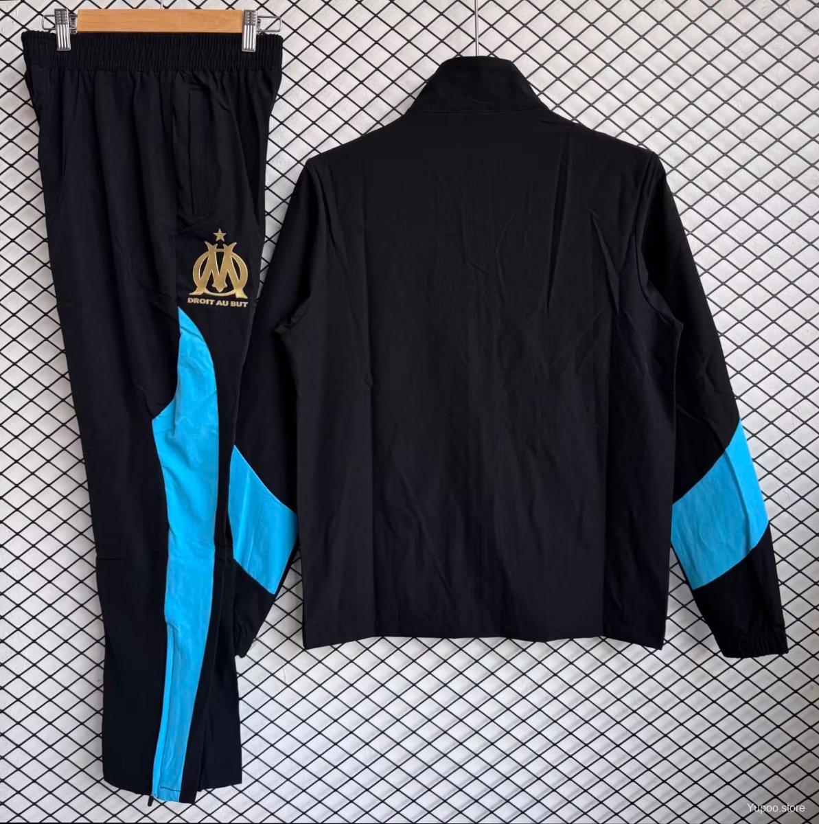 25/26 Olympique de Marseille Black with Blue Full zipper Jacket Tracksuit+ long pants - Image 2