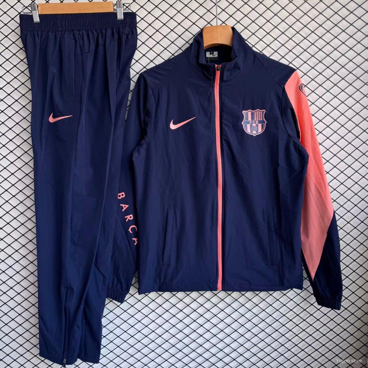 25/26 Barcelona Navy Blue with Pink Full zipper Jacket Tracksuit+ long pants - Image 3