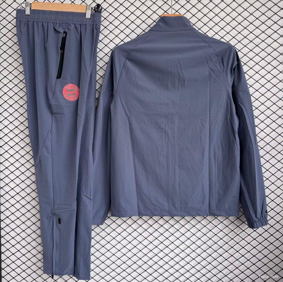 25/26 Bayern Munich Grey with Red Full zipper Jacket Tracksuit+ long pants - Image 4