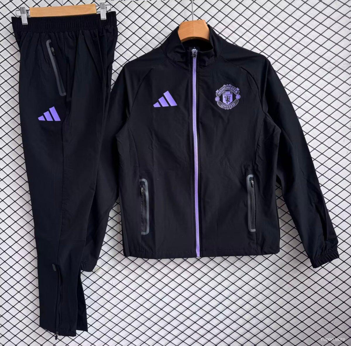 25/26 Manchester United Black with Purple Full zipper Jacket Tracksuit+ long pants - Image 3