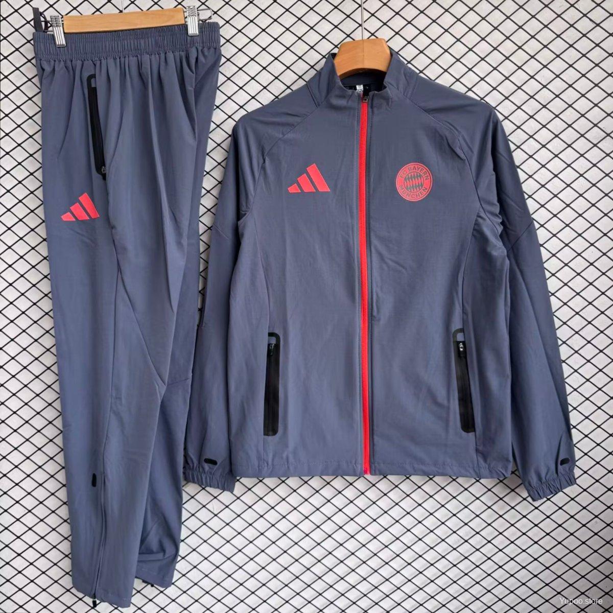 25/26 Bayern Munich Grey with Red Full zipper Jacket Tracksuit+ long pants - Image 3