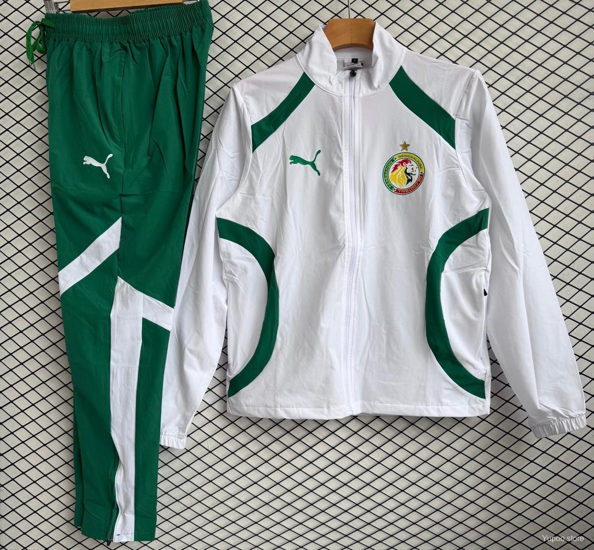 25/26 Senegal National Team White with Green Full zipper Jacket Tracksuit+ long pants - Image 3