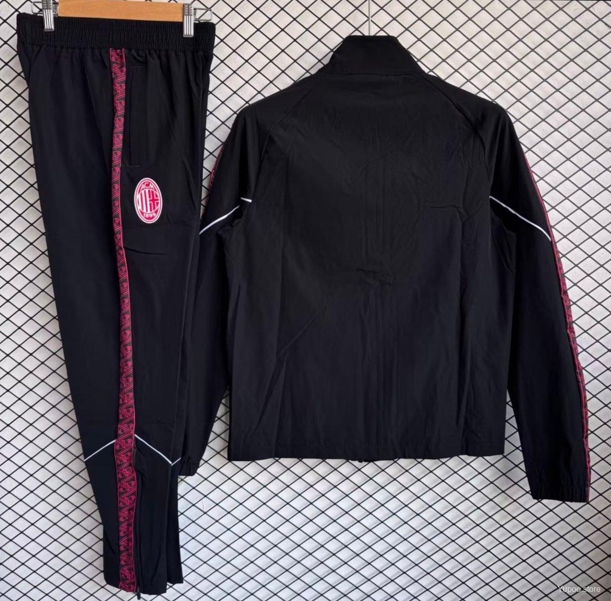 25/26 AC Milan Black with Red Full zipper Jacket Tracksuit+ long pants - Image 2