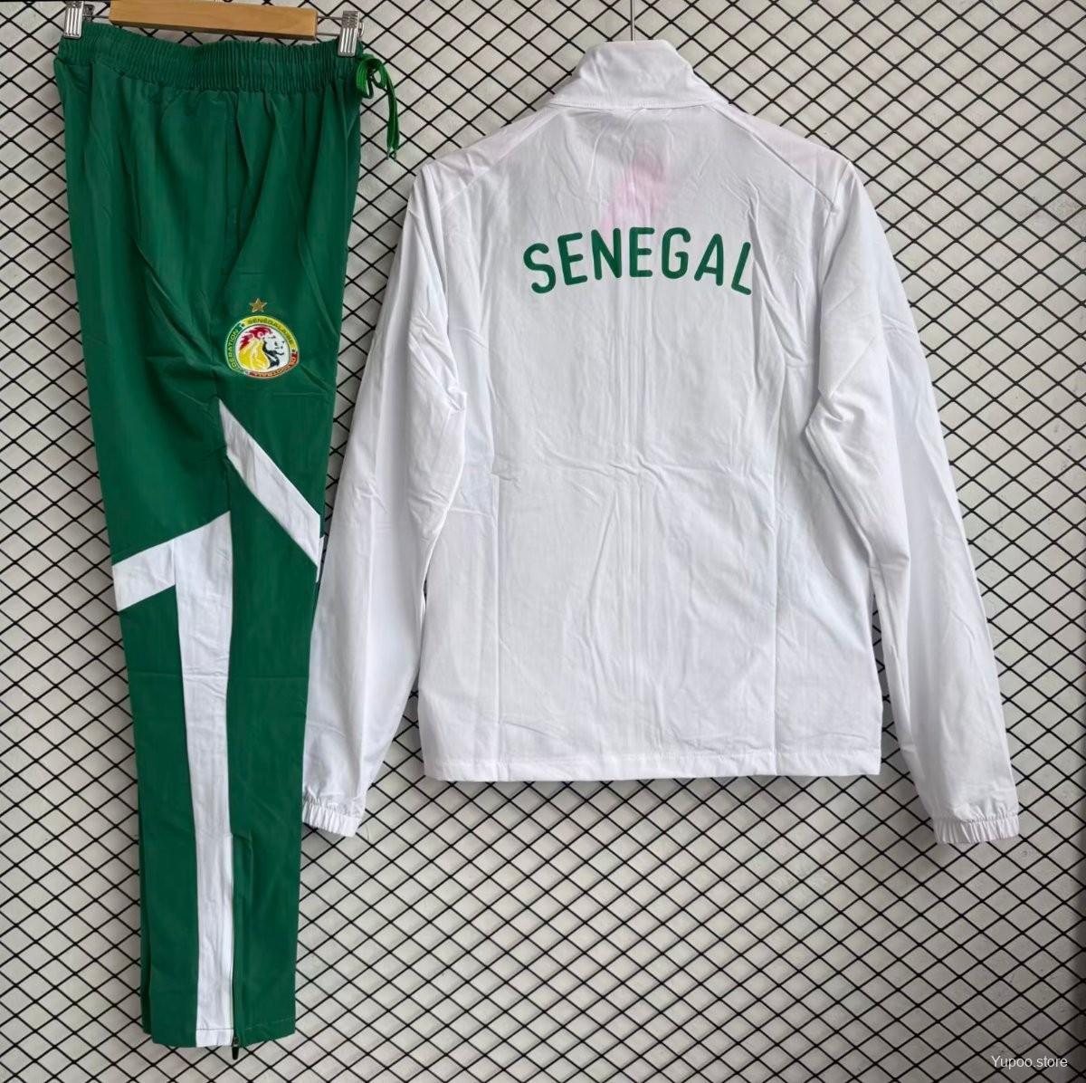 25/26 Senegal National Team White with Green Full zipper Jacket Tracksuit+ long pants - Image 2